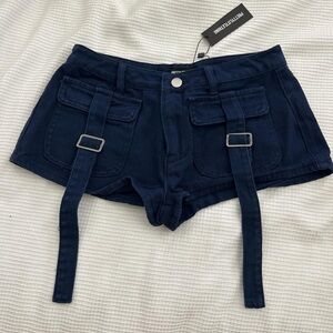 prettylittlething twill pocket detail micro mini cargo shorts in navy